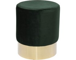 Ronde Stof Kruk Donkergroen met Messing Onderstel - Modern Design Poef Ø35 cm