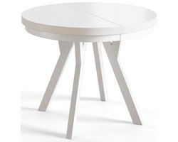 Ronde Tafel Uitschuifbare, Eettafel, Diameter 80 cm - 130 cm, Wit, Verzameling Evo