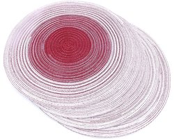 Ronde Tafelkleden Set van 4 - Katoen Geweven Rieten Tafelmat - Antislip Wasbare Tafelmat voor Eettafel - Feestdagen Kerst Keuken Tafelmat en Dagelijks Gebruik - 14" Gradient Agate Rood