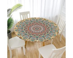 Ronde Tafelkleed 120cm, Waterafstotend Polyester, Elastische Rand, Mandala Design voor Tuin, Picknick en Keuken