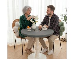 Ronde Tafelkleed Elastiek PU Leer Waterdicht Afneembare Tafelbeschermer Antislip Ronde Tafelzeil voor Tuin Terras Keuken Eettafel Meubelbescherming(Beige,150cm)