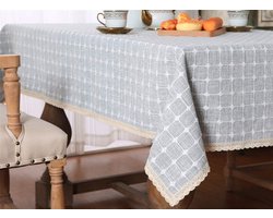 Ronde Tafelkleed Katoen Linnen met Rand - Stofdichte, Elegante Tafelcover voor Keuken en Eettafel