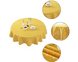 Ronde tafelkleed - Katoenen wasbaar tafelkleed - Decoratief tafelkleed - Tafelbladbeschermer - Ronde restauranttafelhoes van -120*120cm - Geschikt voor buffetten, keukens, feesten, vakantiediners, enz - Geel
