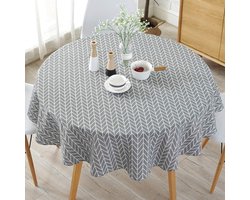 Ronde Tafelkleed met Streepjesmotief - Noordse Twill-Stijl - Bloemendecoratie - Wasbaar voor Eettafeldecoratie - Geschikt voor Feesten, Kerst, Picknicks en Thuisgebruik - Grijs - 150cm