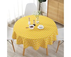 Ronde tafelkleed van katoen en linnen, ronde tafel in Scandinavische stijl, eenvoudig tafelkleed voor feesten, vakanties, keuken, tuin, picknicks en decoraties (150 cm, geel)