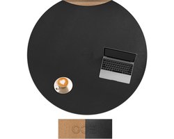 Ronde tafelkleed van leer en kurk, 106.5/100/90/80 cm, perfect voor eettafel, salontafel en woonkamer, eenvoudig op maat te snijden (Zwart)