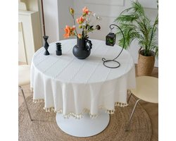 Ronde Tafelkleed Wit - Tafeldecoratie voor Eettafel en Salontafel - Katoen en Linnen - Diameter 120 cm