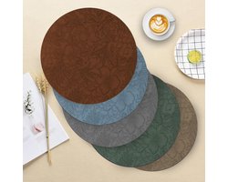 Ronde Tafellopers van Leer - Afwasbaar en Antislip - Set van 4 - 34 cm - Geschikt voor Keuken en Eettafel