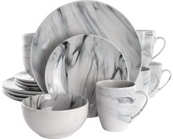 Ronde Tafelset van Marmerlook Servies, Zwart/Wit