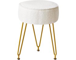 Ronde Teddy Velvet Voetsteun Ottomaanse Kruk Bijzettafel - Fluwelen Kaptafel Zitting Poef Bank voor Woonkamer Slaapkamer (Wit) WBD009W
