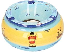 Ronde terras asbak/stormasbak maritiem thema - keramiek - 14 x 7 cm