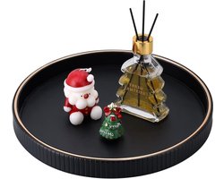 Ronde Tray van PU Leer voor Kaarsen en Parfum, Decoratieve Accessoires voor Salontafel en Eettafel, 30 cm (Zwart)