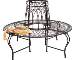 Ronde tuinbank - Boombank metaal - Ontspannen buiten - Decoratieve elementen - Diameter 130 cm - Bruin