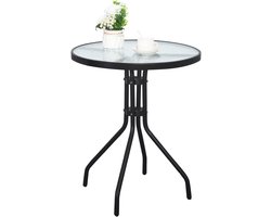 Ronde Tuintafel ISLAND Ø60 cm – Stijlvol Design – Gehard Glazen Tafelblad met Decoratief Patroon – Sterk Zwart Metalen Frame – Weerbestendig & Onderhoudsvriendelijk – Compact Formaat – Ideaal voor Balkon, Tuin, Terras, Patio of Serre