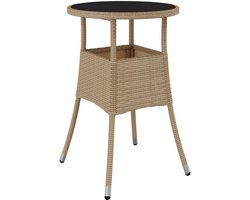 Ronde Tuintafel met Gehard Glas Tafelblad en Poly Rattan - Beige