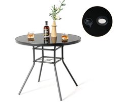 Ronde Tuintafel met Paraplugat - Bistrotafel van Geharde Glas en Metalen Frame - Ideaal voor Tuin of Balkon
