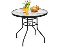Ronde Tuintafel Ø 80 cm met Parasolgat - Bistrotafel Gehard Glas & Metalen Frame voor Balkon en Terras