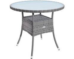 Ronde Tuintafel Polyrattan met Glazen Blad - Weerbestendig en Compact voor Balkon en Terras