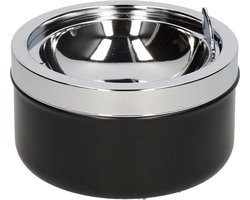 Ronde tuin/terras asbak met klep 11 cm RVS - Tuimelasbak - Zwarte-Buiten asbakken