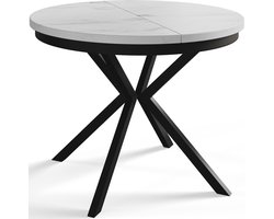 Ronde uitschuifbare eettafel Bergo, Moderne Salontafel en Keukentafel, Tafel met Metalen Poten, Diameter: 100 - 180 cm, Marmer