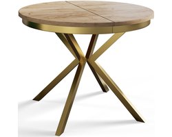 Ronde uitschuifbare eettafel Bergo, Moderne Salontafel en Keukentafel, Tafel met Metalen Poten, Diameter: 90 - 170 cm, Bruin