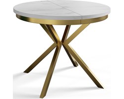 Ronde uitschuifbare eettafel Bergo, Moderne Salontafel en Keukentafel, Tafel met Metalen Poten, Diameter: 90 - 170 cm, Marmer