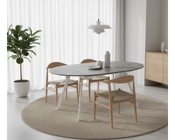 Ronde Uitschuifbare Eettafel LIV – Modern Scandinavisch Design – Beton Look – 120-150 cm – Voor 4-6 Personen – Houten Blad met Metaal Frame – Depauwwonen