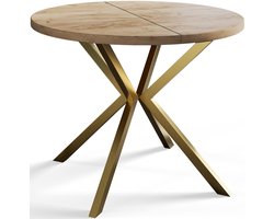 Ronde uitschuifbare eettafel Loft Liten, Moderne Salontafel en Keukentafel, Tafel met Metalen Poten, Diameter: 90- 170 cm, Bruin