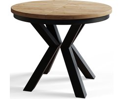 Ronde uitschuifbare eettafel Loft, Moderne Salontafel en Keukentafel, Tafel met Metalen Poten, Diameter: 100-180 cm, Bruin