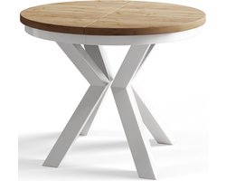 Ronde uitschuifbare eettafel Loft, Moderne Salontafel en Keukentafel, Tafel met Metalen Poten, Diameter: 100-180 cm, Bruin