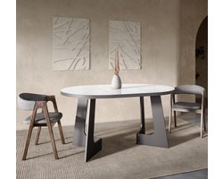 Ronde Uitschuifbare Eettafel met Wit Marmeren Look, 110-160 cm