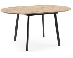 Ronde Uitschuifbare Eettafel Ø100-140 cm - Natuurlijk Eiken Look - Industriële Eettafel 6 Personen - Hout & Metaal - Ø100 cm tot 140 cm - Eettafel Uitschuifbaar Rond - Moderne Design Tafel voor Keuken of Woonkamer - Stijlvol & Ruimtebesparend