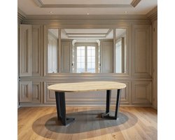 Ronde Uitschuifbare Eettafel Ø100-176 cm - Goud Eiken - 8 Personen - Industriële Eettafel Hout en Metaal - Robuuste Design Tafel
