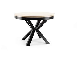 Ronde Uitschuifbare Eettafel – Ø100-176 cm – Hout & Metaal – Industriële Eettafel 8-10 Personen – Eikenlook – Ronde Eettafel Uitschuifbaar – Design Tafel voor Woonkamer & Eetkamer – Luxe & Stevig