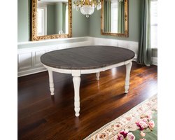 Ronde Uitschuifbare Eettafel – Verlengbare Eetkamertafel van Dennenhout Lance – 122-167 cm – Voor 8 Personen – Hout Bruin & Antiek Wit – Eettafel Uitschuifbaar – Ronde Tafel Hout – Landelijke Stijl – Eetkamerset