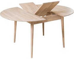 Ronde Uittrekbare Eettafel 120–155 cm – Massief Eikenhout – Scandinavisch Design – Moderne Houten Eettafel voor Keuken of Woonkamer – Duurzame Uitschuifbare Eettafel in Gebleekt Eiken – Voor 4–6 Personen – NoviHome