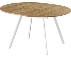 Ronde uittrekbare eettafel met vlinderinzetstuk - 120-150 cm voor 4-6 personen, houten tafel, metalen frame in Wildeiken look