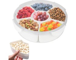 Ronde verdeelde dienblad met deksel - 6 vakken - lekvrij - uitneembare gedeelde dienbladen - snackbox - vershouddoos - hot pot - serveerschaal - snoep - veganistisch - fruit