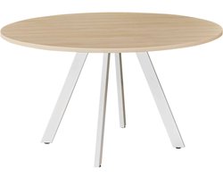 Ronde vergadertafel 120cm Victory kleur frame Wit (RAL9010) kleur blad Ahorn