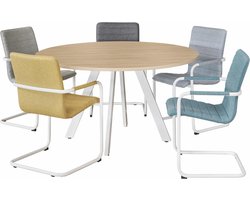Ronde vergadertafel 120cm Victory kleur frame Wit (RAL9010) kleur blad Antraciet eiken
