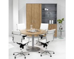 Ronde vergadertafel Teez diameter 120cm bladkleur Licht Eiken framekleur Antraciet (Ral 7016)