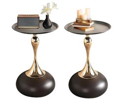 Ronde vintage salontafel in zwart en goud – multifunctionele bijzettafel voor woonkamer en slaapkamer