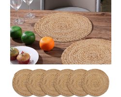 Ronde Vlechtkussens Set van 6 – 100% Natuurlijke Jute – Dubbelzijdig – Rustiek Vintage Platenservies voor Eettafel