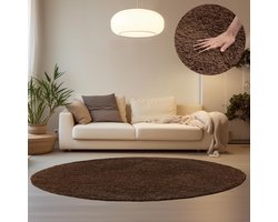 Ronde Vloerkleed - Hoogpolig Kleed - Woonkamer Decoratie - Zacht & Comfortabel - 200 cm Rond - Bruin