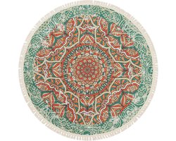 Ronde Vloerkleed Rood & Groen Geometrisch - Wasbaar Binnen & Buiten - Onderhoudsvriendelijk Kleed voor Woonkamer en Slaapkamer