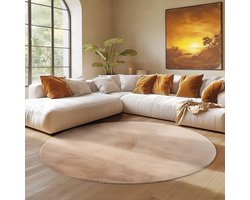 Ronde Vloerkleed - Zacht Tapijt - Woonkamer Decoratie - Antislip Wasbaar - 200 cm - Beige