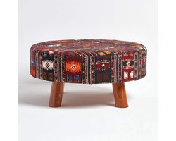 Ronde Voetenbank - Decoratieve Poef - Ontspannen Zitten - Handgeweven Katoen - 62 x 62 x 30 cm - Veelkleurig