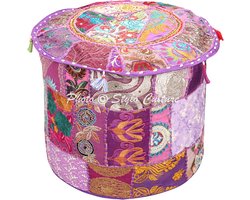 Ronde Voetenbank Poef Cover Katoen Patchwork Traditioneel Boeddhistisch Ambacht