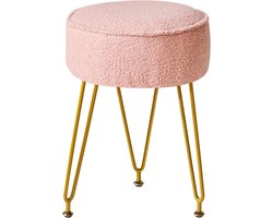 Ronde Voetsteun Kruk - Fluwelen Poef - Kaptafel Zitting - Verstelbare Poten - 32 x 44 cm - Roze
