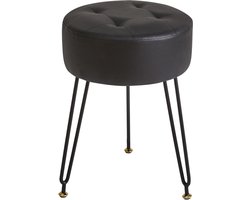 Ronde voetsteun kruk make-up ijdelheid bijzettafel kaptafel stoel poef bank kruk gouden stalen poten zwart L/G-31B van faux leder PU